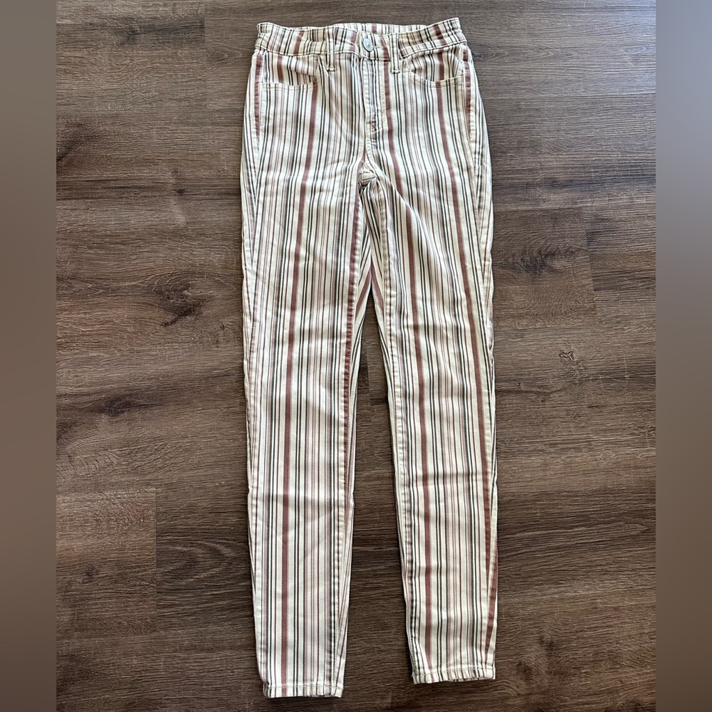American Eagle Outfitters Striped Jeans - Cream and Brown